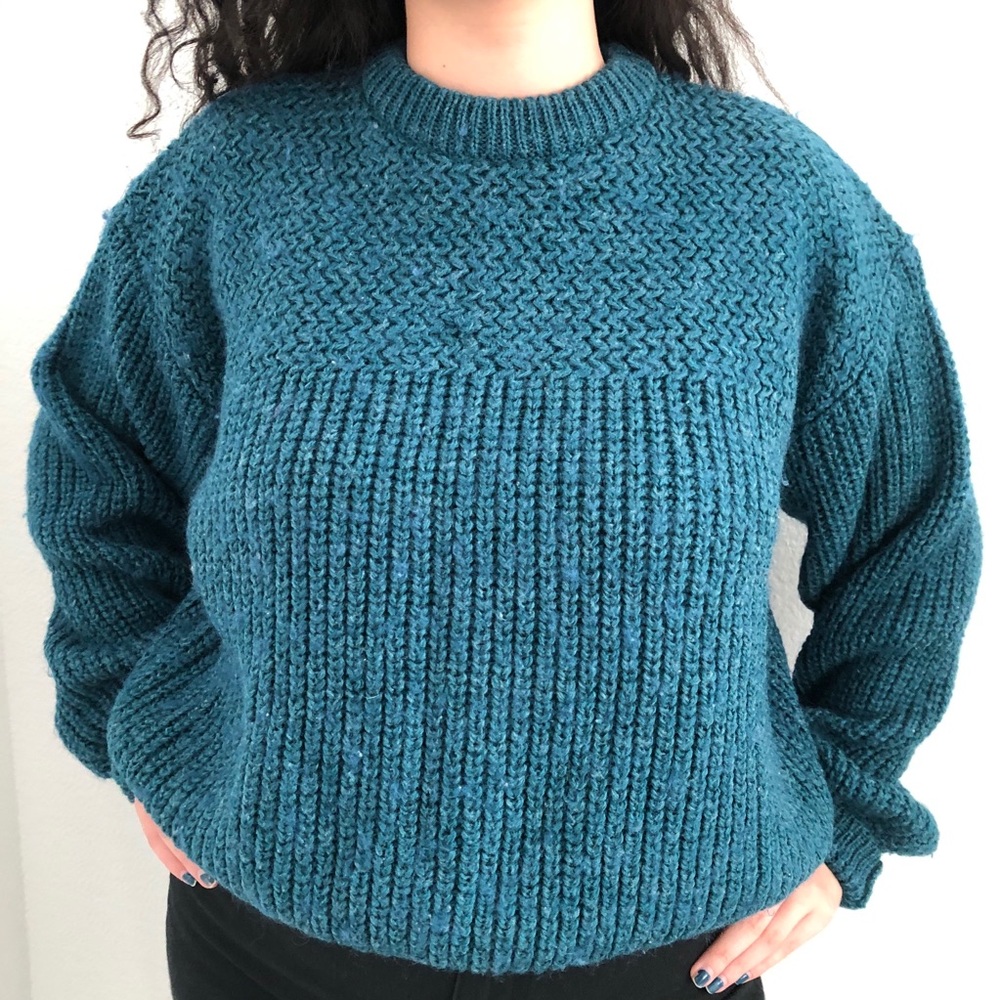 Vintage oversized chunky grandpa teal sweater
